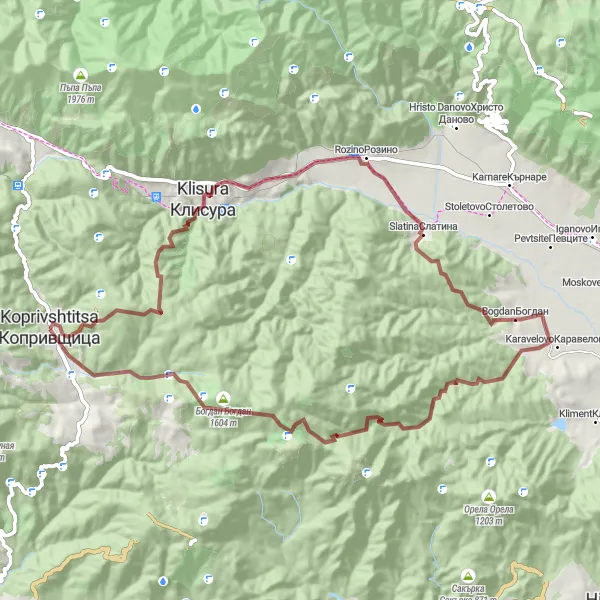 Map miniature of "The Gravel Escapade" cycling inspiration in Yugozapaden, Bulgaria. Generated by Tarmacs.app cycling route planner