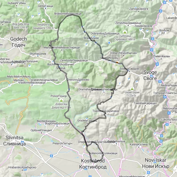 Map miniature of "Picturesque Road Loop" cycling inspiration in Yugozapaden, Bulgaria. Generated by Tarmacs.app cycling route planner