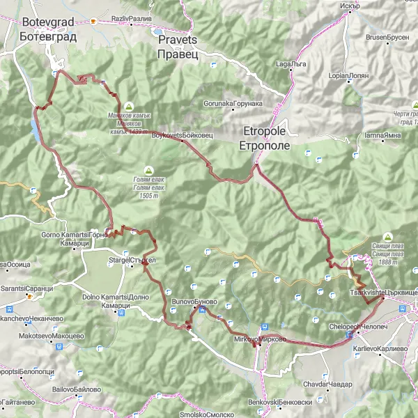 Map miniature of "Off the Beaten Path" cycling inspiration in Yugozapaden, Bulgaria. Generated by Tarmacs.app cycling route planner