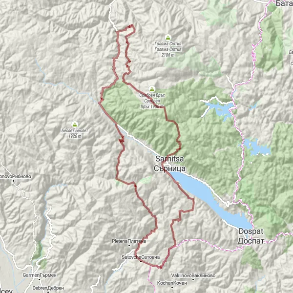 Map miniature of "Satovcha - Голям Гаргалък Loop" cycling inspiration in Yugozapaden, Bulgaria. Generated by Tarmacs.app cycling route planner