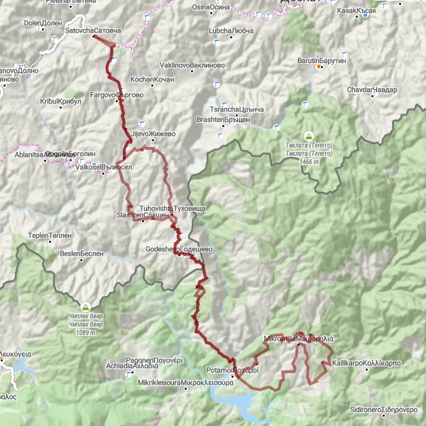 Map miniature of "Gargan Tour" cycling inspiration in Yugozapaden, Bulgaria. Generated by Tarmacs.app cycling route planner