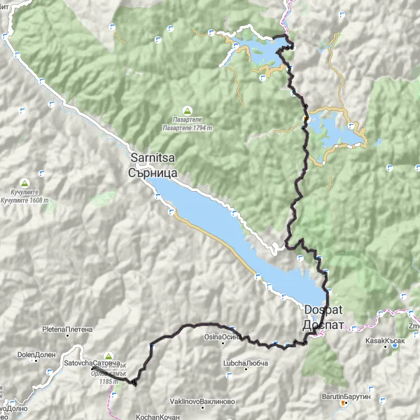 Map miniature of "Mountain Delight" cycling inspiration in Yugozapaden, Bulgaria. Generated by Tarmacs.app cycling route planner