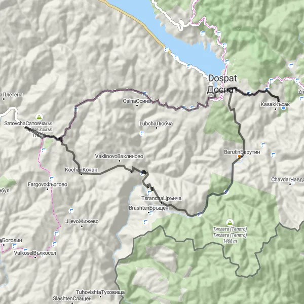 Map miniature of "Satovcha Loop" cycling inspiration in Yugozapaden, Bulgaria. Generated by Tarmacs.app cycling route planner