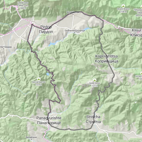 Map miniature of "Zlatitsa Historic Road" cycling inspiration in Yugozapaden, Bulgaria. Generated by Tarmacs.app cycling route planner