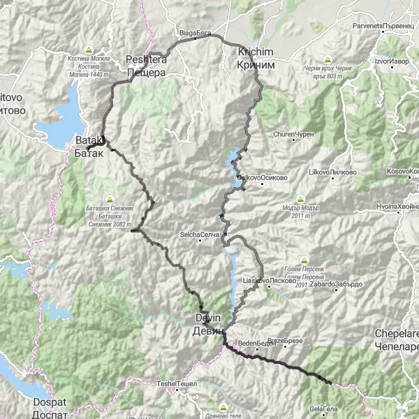 Map miniature of "Batak Ultimate Challenge" cycling inspiration in Yuzhen tsentralen, Bulgaria. Generated by Tarmacs.app cycling route planner