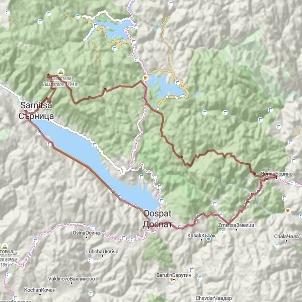 Map miniature of "Gravel Exploration with Stunning Views" cycling inspiration in Yuzhen tsentralen, Bulgaria. Generated by Tarmacs.app cycling route planner