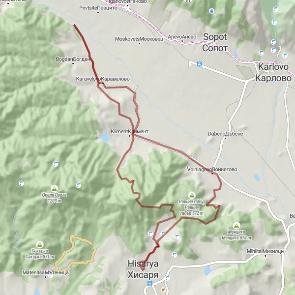 Map miniature of "Thrilling Gravel Adventure Through Scenic Landscapes" cycling inspiration in Yuzhen tsentralen, Bulgaria. Generated by Tarmacs.app cycling route planner