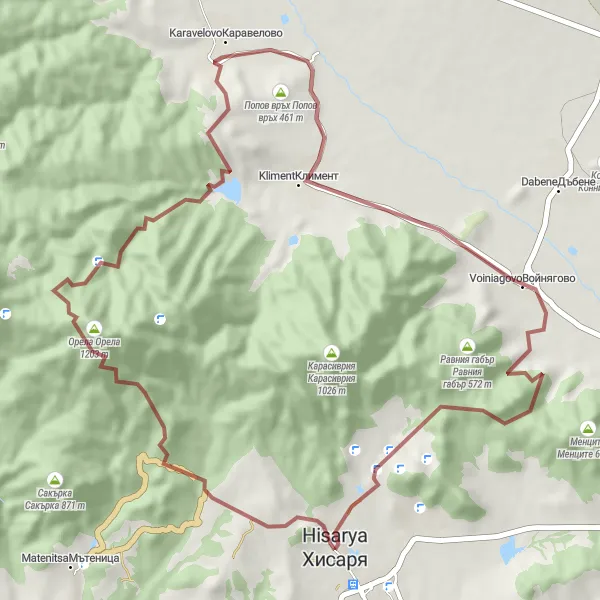 Map miniature of "Steniсa Gravel Adventure" cycling inspiration in Yuzhen tsentralen, Bulgaria. Generated by Tarmacs.app cycling route planner