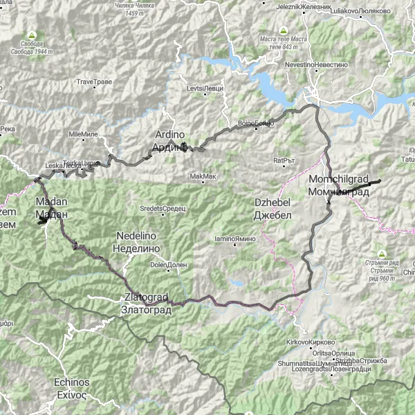 Map miniature of "The Thrilling Mountain Escape" cycling inspiration in Yuzhen tsentralen, Bulgaria. Generated by Tarmacs.app cycling route planner