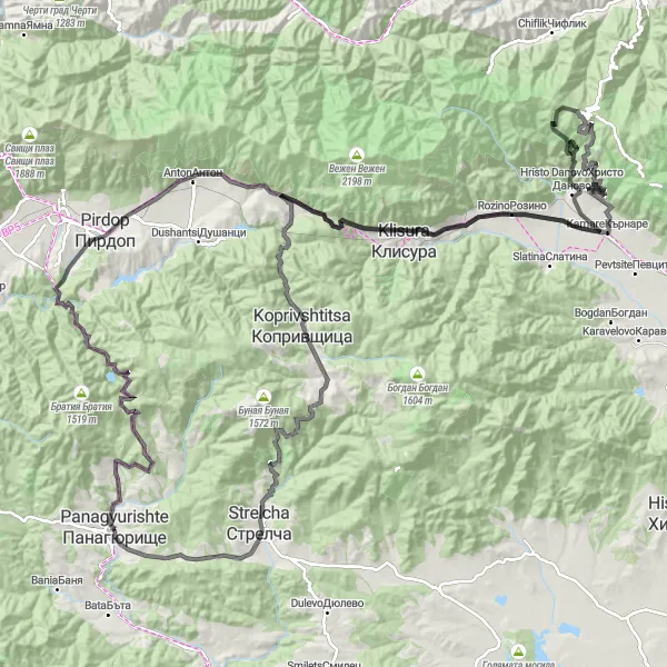 Map miniature of "Grand Road Cycling Adventure" cycling inspiration in Yuzhen tsentralen, Bulgaria. Generated by Tarmacs.app cycling route planner