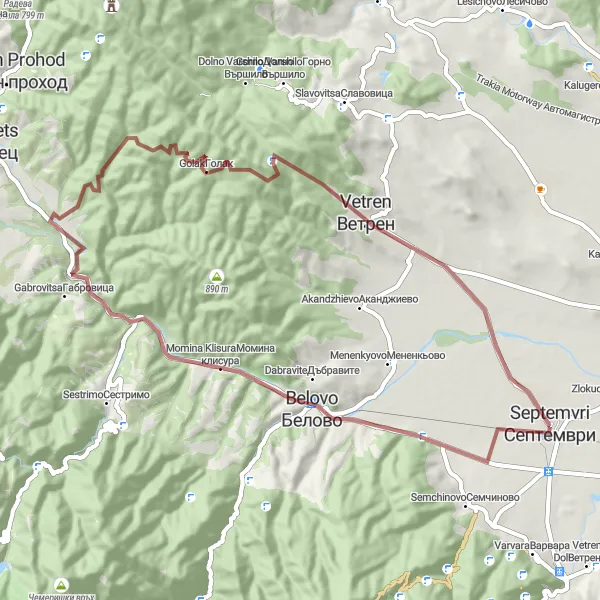 Map miniature of "Golak Scenic Ride" cycling inspiration in Yuzhen tsentralen, Bulgaria. Generated by Tarmacs.app cycling route planner