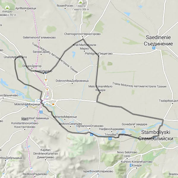 Map miniature of "Ognianovo Loop" cycling inspiration in Yuzhen tsentralen, Bulgaria. Generated by Tarmacs.app cycling route planner