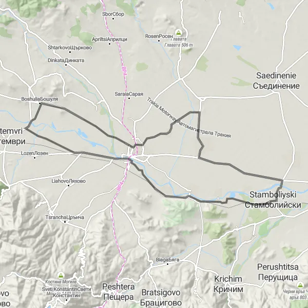 Map miniature of "Ognianovo Challenge" cycling inspiration in Yuzhen tsentralen, Bulgaria. Generated by Tarmacs.app cycling route planner