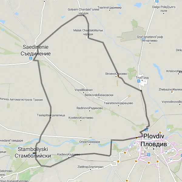 Map miniature of "Tsalapitsa Loop" cycling inspiration in Yuzhen tsentralen, Bulgaria. Generated by Tarmacs.app cycling route planner