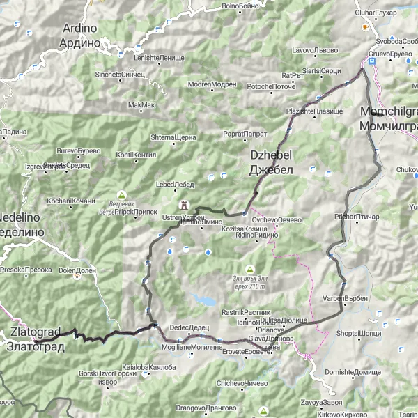 Map miniature of "The Zlatograd Challenge" cycling inspiration in Yuzhen tsentralen, Bulgaria. Generated by Tarmacs.app cycling route planner