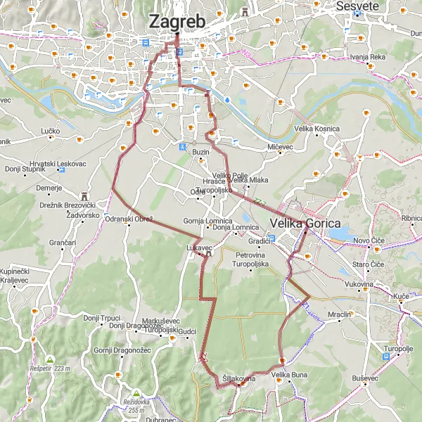 Map miniature of "Pišinski Breg and Novi Zagreb - Zapad Gravel Ride" cycling inspiration in Grad Zagreb, Croatia. Generated by Tarmacs.app cycling route planner