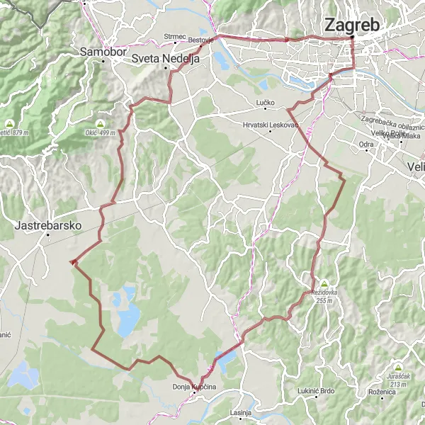 Map miniature of "The Gravel Adventure" cycling inspiration in Grad Zagreb, Croatia. Generated by Tarmacs.app cycling route planner