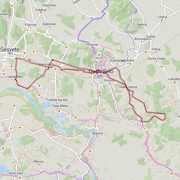 Map miniature of "Dugo Selo Gravel Loop" cycling inspiration in Grad Zagreb, Croatia. Generated by Tarmacs.app cycling route planner