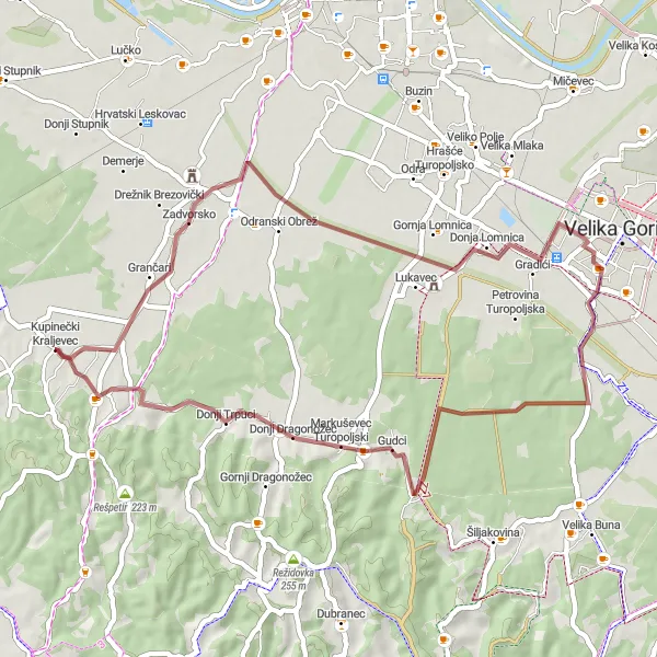 Map miniature of "Kupinečki Kraljevec Gravel Loop" cycling inspiration in Grad Zagreb, Croatia. Generated by Tarmacs.app cycling route planner