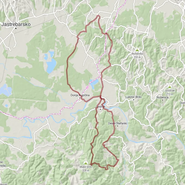 Map miniature of "Kupinečki Kraljevec Gravel Adventure" cycling inspiration in Grad Zagreb, Croatia. Generated by Tarmacs.app cycling route planner