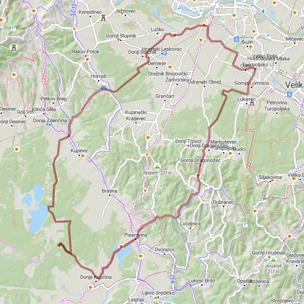 Map miniature of "The Višemer & Pisarovina Gravel Loop" cycling inspiration in Grad Zagreb, Croatia. Generated by Tarmacs.app cycling route planner