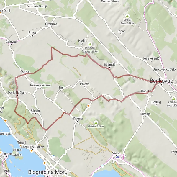 Map miniature of "Zapužane - Čaušovica Scenic Loop" cycling inspiration in Jadranska Hrvatska, Croatia. Generated by Tarmacs.app cycling route planner