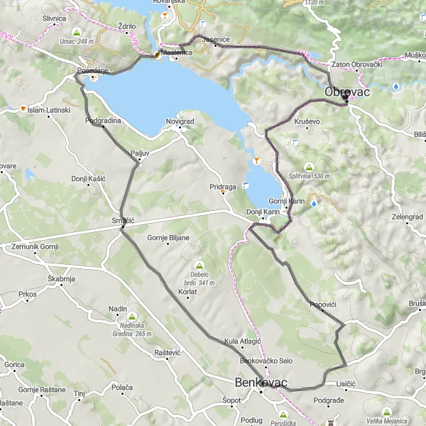 Map miniature of "Serene Road Cycling to Buković" cycling inspiration in Jadranska Hrvatska, Croatia. Generated by Tarmacs.app cycling route planner
