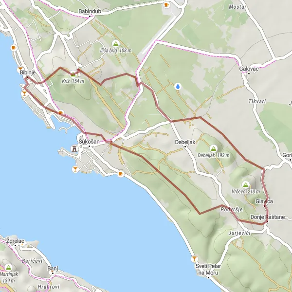 Map miniature of "Vrčevo Loop" cycling inspiration in Jadranska Hrvatska, Croatia. Generated by Tarmacs.app cycling route planner