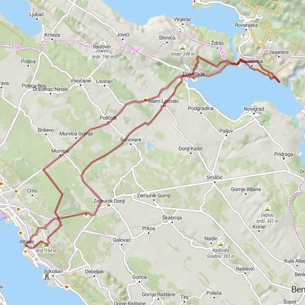 Map miniature of "Križ Gravel Adventure" cycling inspiration in Jadranska Hrvatska, Croatia. Generated by Tarmacs.app cycling route planner