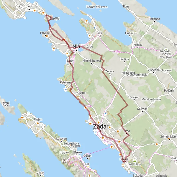 Map miniature of "Gravel Delights" cycling inspiration in Jadranska Hrvatska, Croatia. Generated by Tarmacs.app cycling route planner
