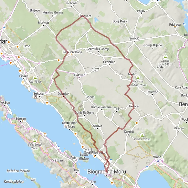 Map miniature of "Rogovo Escape" cycling inspiration in Jadranska Hrvatska, Croatia. Generated by Tarmacs.app cycling route planner
