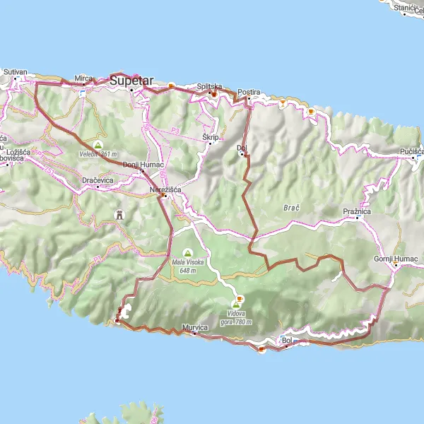 Map miniature of "Island Escape" cycling inspiration in Jadranska Hrvatska, Croatia. Generated by Tarmacs.app cycling route planner