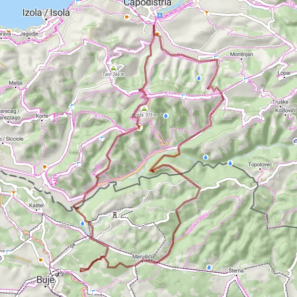 Map miniature of "Gravel Serenity" cycling inspiration in Jadranska Hrvatska, Croatia. Generated by Tarmacs.app cycling route planner