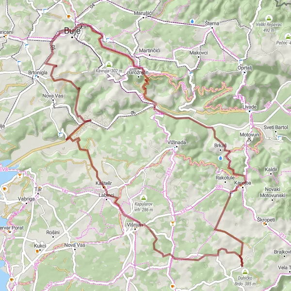 Map miniature of "The Gravel Adventure" cycling inspiration in Jadranska Hrvatska, Croatia. Generated by Tarmacs.app cycling route planner