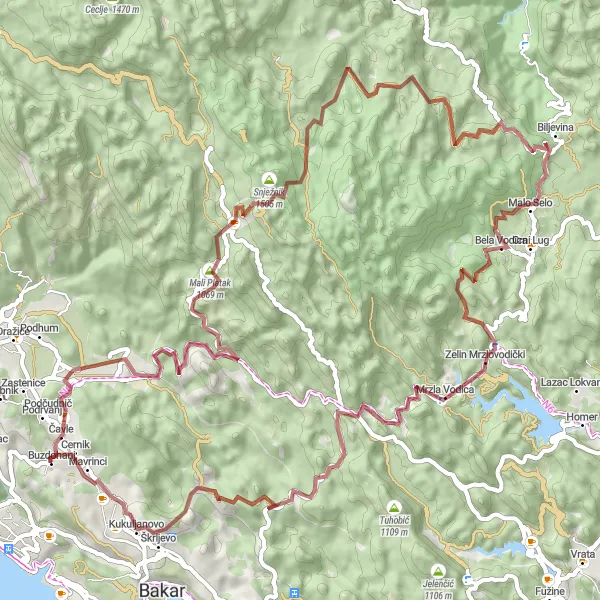 Map miniature of "Soboli Gravel Adventure" cycling inspiration in Jadranska Hrvatska, Croatia. Generated by Tarmacs.app cycling route planner
