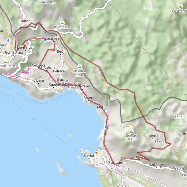 Map miniature of "Discover the Gravel Roads of Jadranska Hrvatska" cycling inspiration in Jadranska Hrvatska, Croatia. Generated by Tarmacs.app cycling route planner
