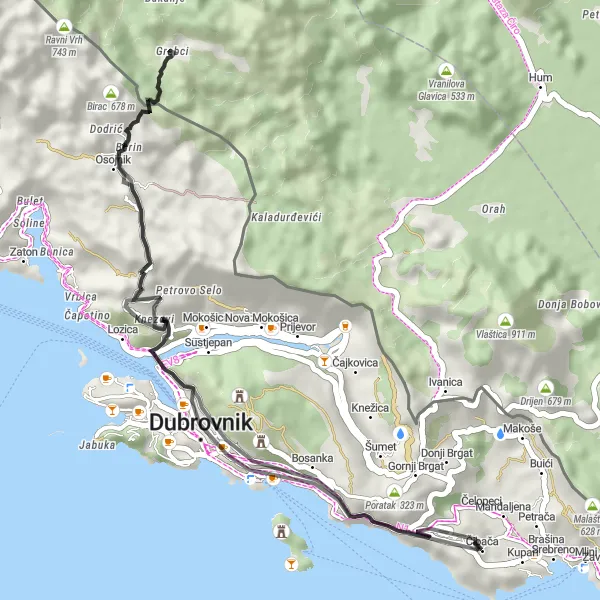 Map miniature of "The Ultimate Jadranska Hrvatska Road Cycling Experience" cycling inspiration in Jadranska Hrvatska, Croatia. Generated by Tarmacs.app cycling route planner
