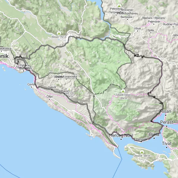 Map miniature of "Ultimate Road Cycling Adventure to Čibača" cycling inspiration in Jadranska Hrvatska, Croatia. Generated by Tarmacs.app cycling route planner