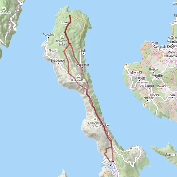 Map miniature of "Rural Escapades and Charming Villages" cycling inspiration in Jadranska Hrvatska, Croatia. Generated by Tarmacs.app cycling route planner