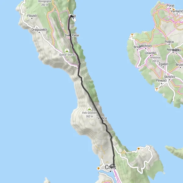 Map miniature of "Scenic Landscapes and Serene Villages" cycling inspiration in Jadranska Hrvatska, Croatia. Generated by Tarmacs.app cycling route planner