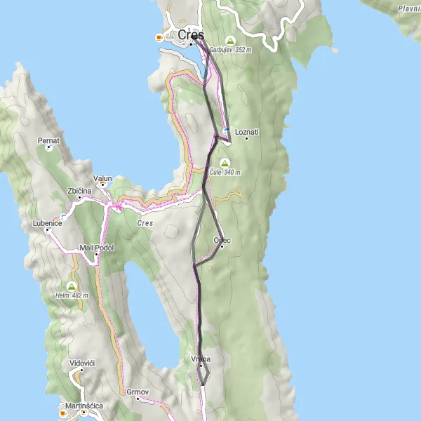 Map miniature of "Short Road Cycling Adventure near Cres" cycling inspiration in Jadranska Hrvatska, Croatia. Generated by Tarmacs.app cycling route planner
