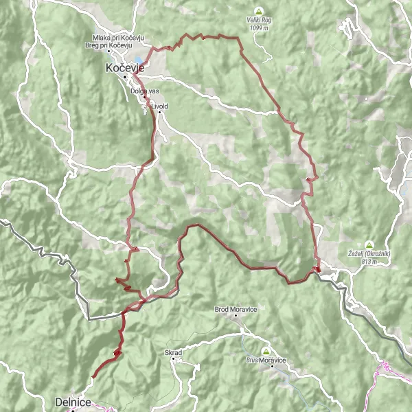 Map miniature of "Gravel Adventure to Nanos and Koprivnik" cycling inspiration in Jadranska Hrvatska, Croatia. Generated by Tarmacs.app cycling route planner