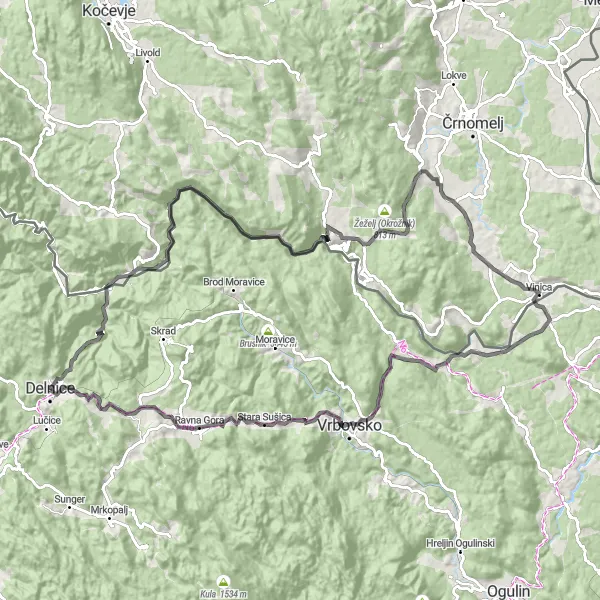 Map miniature of "Delnice - Delnice Circular Route" cycling inspiration in Jadranska Hrvatska, Croatia. Generated by Tarmacs.app cycling route planner