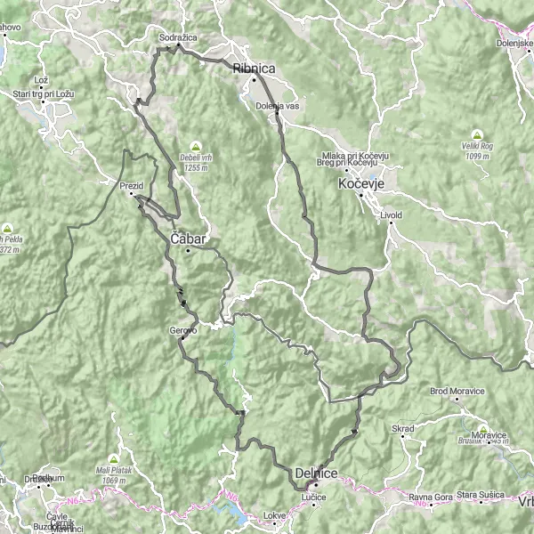 Map miniature of "Delnice - Resnjak Road Adventure" cycling inspiration in Jadranska Hrvatska, Croatia. Generated by Tarmacs.app cycling route planner
