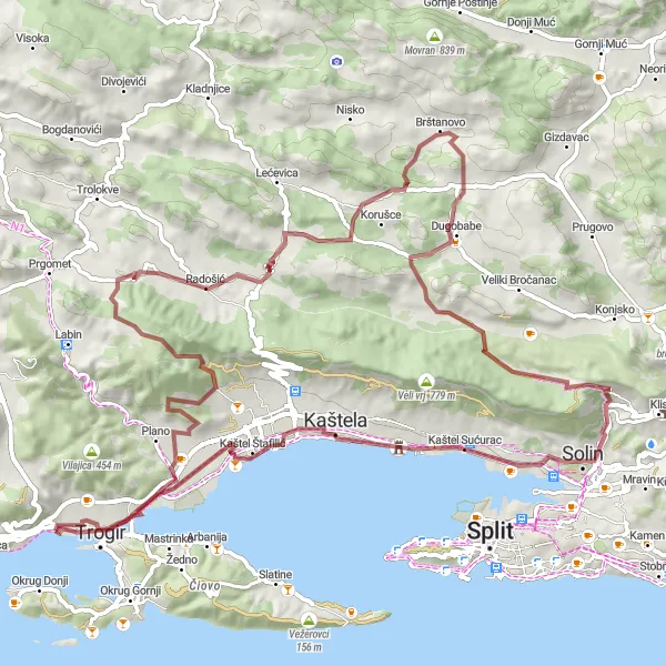 Map miniature of "Off-Road Adventure in the Wilderness" cycling inspiration in Jadranska Hrvatska, Croatia. Generated by Tarmacs.app cycling route planner