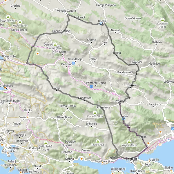 Map miniature of "Coastal Splendor and Rural Retreat" cycling inspiration in Jadranska Hrvatska, Croatia. Generated by Tarmacs.app cycling route planner