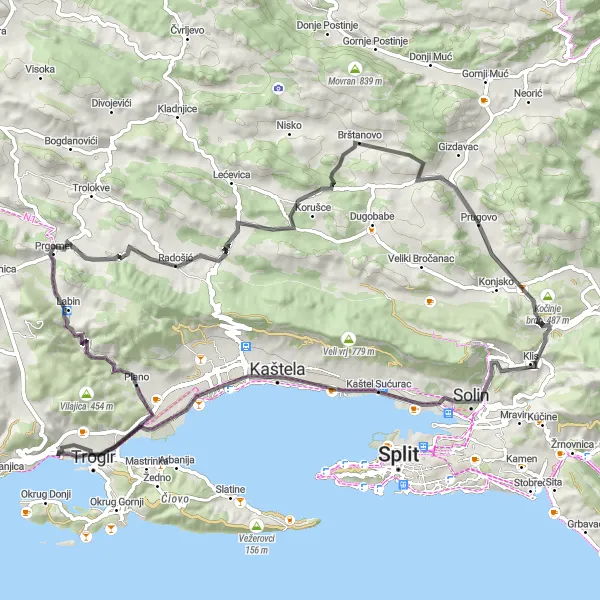 Map miniature of "Donji Seget Off-Road Expedition" cycling inspiration in Jadranska Hrvatska, Croatia. Generated by Tarmacs.app cycling route planner