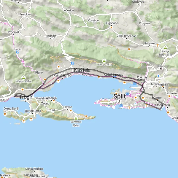 Map miniature of "Seget to Divulje Loop" cycling inspiration in Jadranska Hrvatska, Croatia. Generated by Tarmacs.app cycling route planner