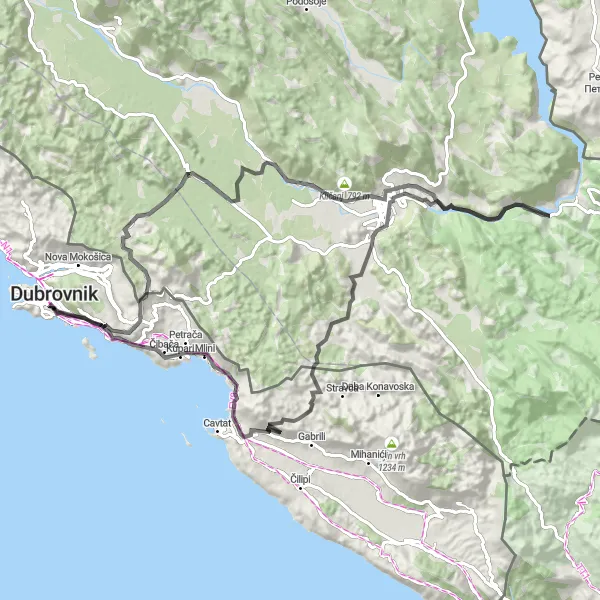 Map miniature of "Coastal Delights and Mountain Views" cycling inspiration in Jadranska Hrvatska, Croatia. Generated by Tarmacs.app cycling route planner