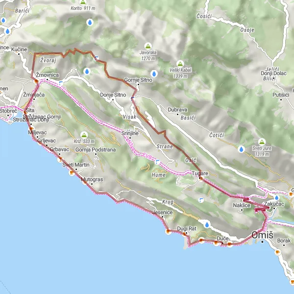 Map miniature of "Gravel Ride to Peovica Fort" cycling inspiration in Jadranska Hrvatska, Croatia. Generated by Tarmacs.app cycling route planner